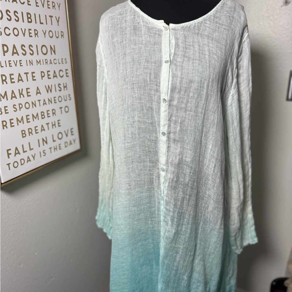 Eileen Fisher Linen White and Light Blue Swim Coverup or Tunic top